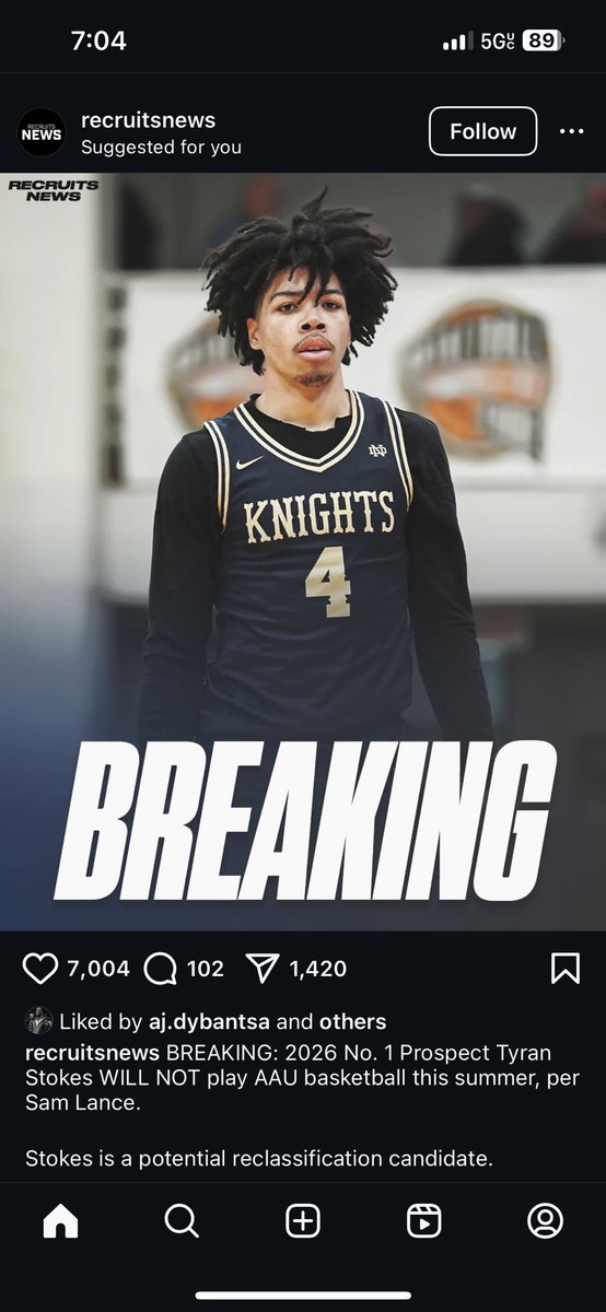 There was an early rumor that the 5-⭐️ #1 HS player in 2026 (Tyran Stokes) would reclassify to this year to play at BYU with former teammate and this year’s #1 pick, AJ Dybantsa.
