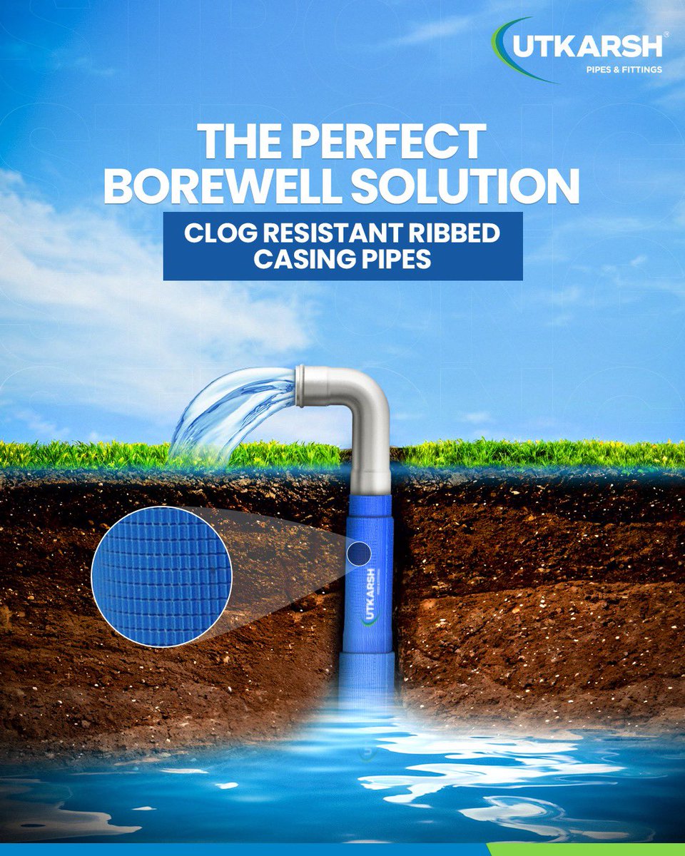utkarshindialtd's tweet photo. Say goodbye to clogging issues!
Utkarsh Ribbed Casing Pipes ensure a smooth and reliable water flow - the perfect borewell solution for long-lasting performance.

#BorewellSolutions #UtkarshPipes #clogresistant  #ribbedcasingpipes #casingpipe https://t.co/aCH5ZQnlH0