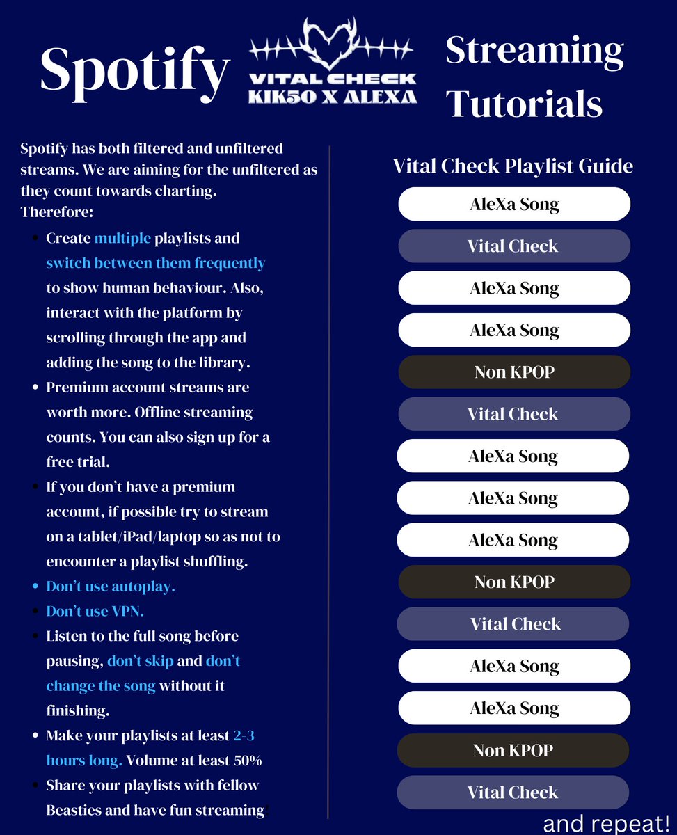 theKimSeriteam's tweet photo. Beasties! โจ
Below are the streaming guides for #Vital_Check by #AleXaXKik50 !!
Please use them so we can stream the best way for Alex!!
Streaming playlists will be made and sent after the release. RT to share !!
@seriinade
#AleXa #์๋ ์ฌ #Kik50 #ํค์ฝ #KimSeri #๊น์ธ๋ฆฌ https://t.co/dzrS5yRJUb