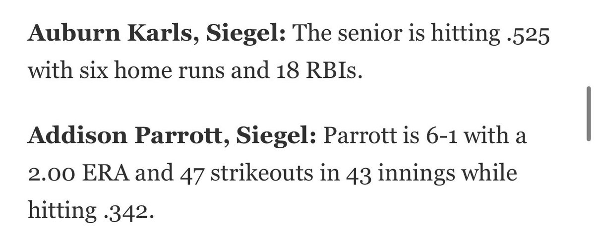 auburnkarls's tweet photo. Let’s gooo!! Thank you for the shoutout in the midseason top performers @cecil_joyce @dnj_com !!
@SiegelAthletics @Madisan_16 @haile_2026 @AddisonfParrott https://t.co/CkQYO5xL8G