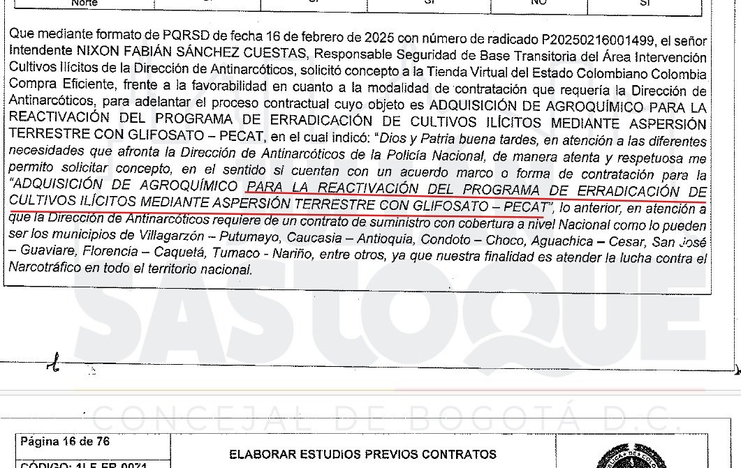 Julián Sastoque | Concejal de Bogotá (@eljulisastoque) on Twitter photo 🚨#ATENCIÓN | El Gobierno de <a href="/petrogustavo/">Gustavo Petro</a> incumple otra promesa y ordenó retomar el uso de glifosato para erradicar cultivos ilícitos. El exMin Defensa Iván Velásquez dió la orden de retomar la aspersión. Antinarcóticos adelanta proceso de contratación por $7.700 millones. Va🧵 🚨#ATENCIÓN | El Gobierno de <a href="/petrogustavo/">Gustavo Petro</a> incumple otra promesa y ordenó retomar el uso de glifosato para erradicar cultivos ilícitos. El exMin Defensa Iván Velásquez dió la orden de retomar la aspersión. Antinarcóticos adelanta proceso de contratación por $7.700 millones. Va🧵