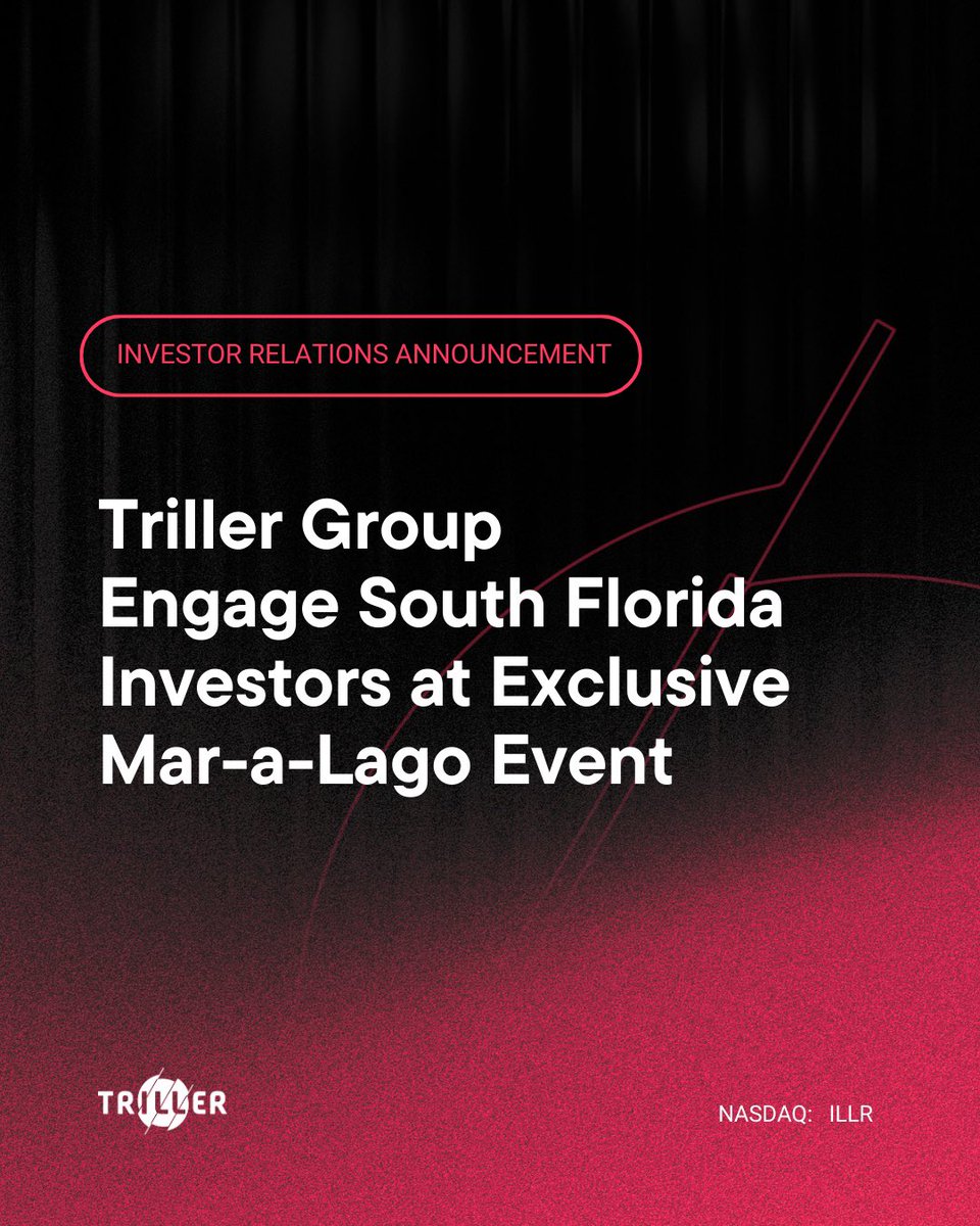 $ILLR Triller Group met with over 100 South Florida investors at a private Mar-a-Lago event to discuss our bold digital strategy. See the details on our IR page at trillercorp.com/ir/ #TrillerGroup #ILLR #Innovation
