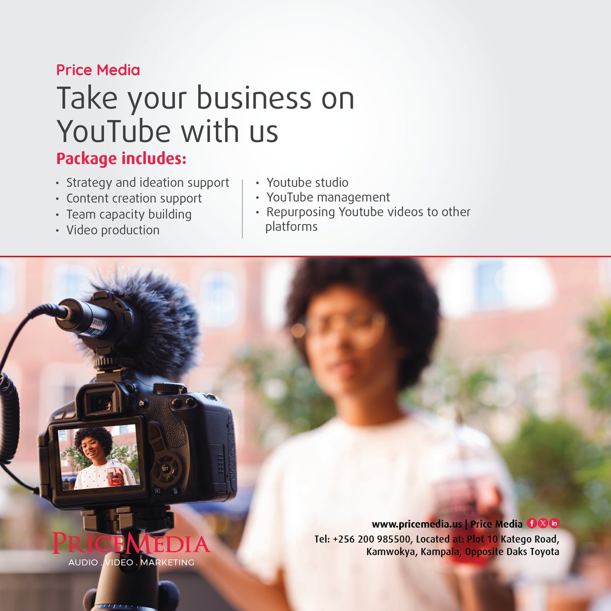 Let us help you create, grow, and maximize your YouTube presence.

With a YouTube channel, your clients can learn about your brand, your products, and your unique selling points in a more engaging and personal way. 

#studioforrent