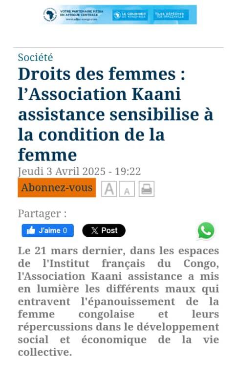 Un grand merci à @Princilia peres  pour cet article qui valorise la parole et les luttes des femmes congolaises.
Lire l'article ici 
adiac-congo.com/.../droits-des…...