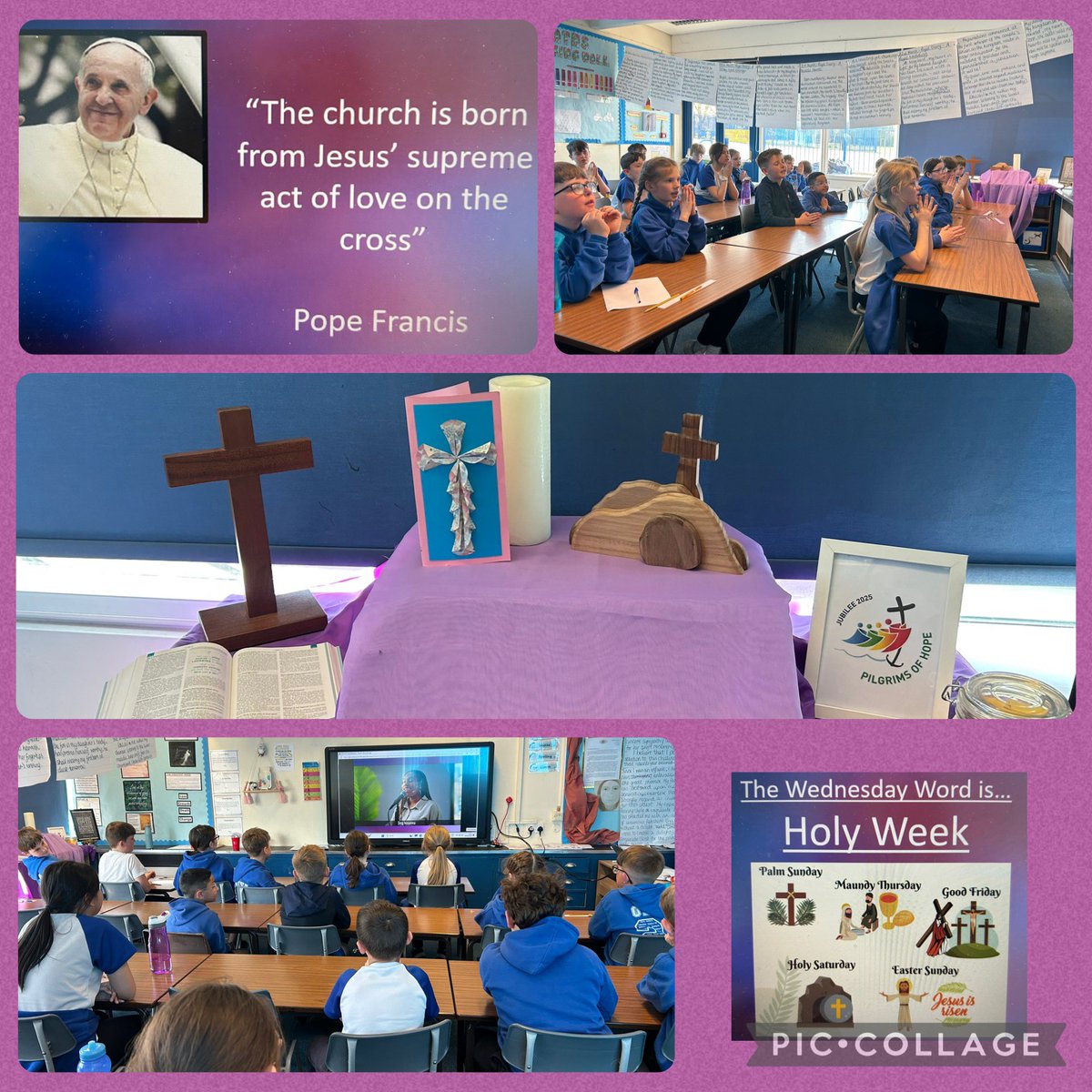 Owls gathered together for today’s Wednesday Word. We reflected on Holy Week and Jesus’ final journey as he became the saviour of the world. <a href="/saintoswalds/">St Oswald's School</a> <a href="/MissVLea78/">Miss Lea</a> #ozziesRE
