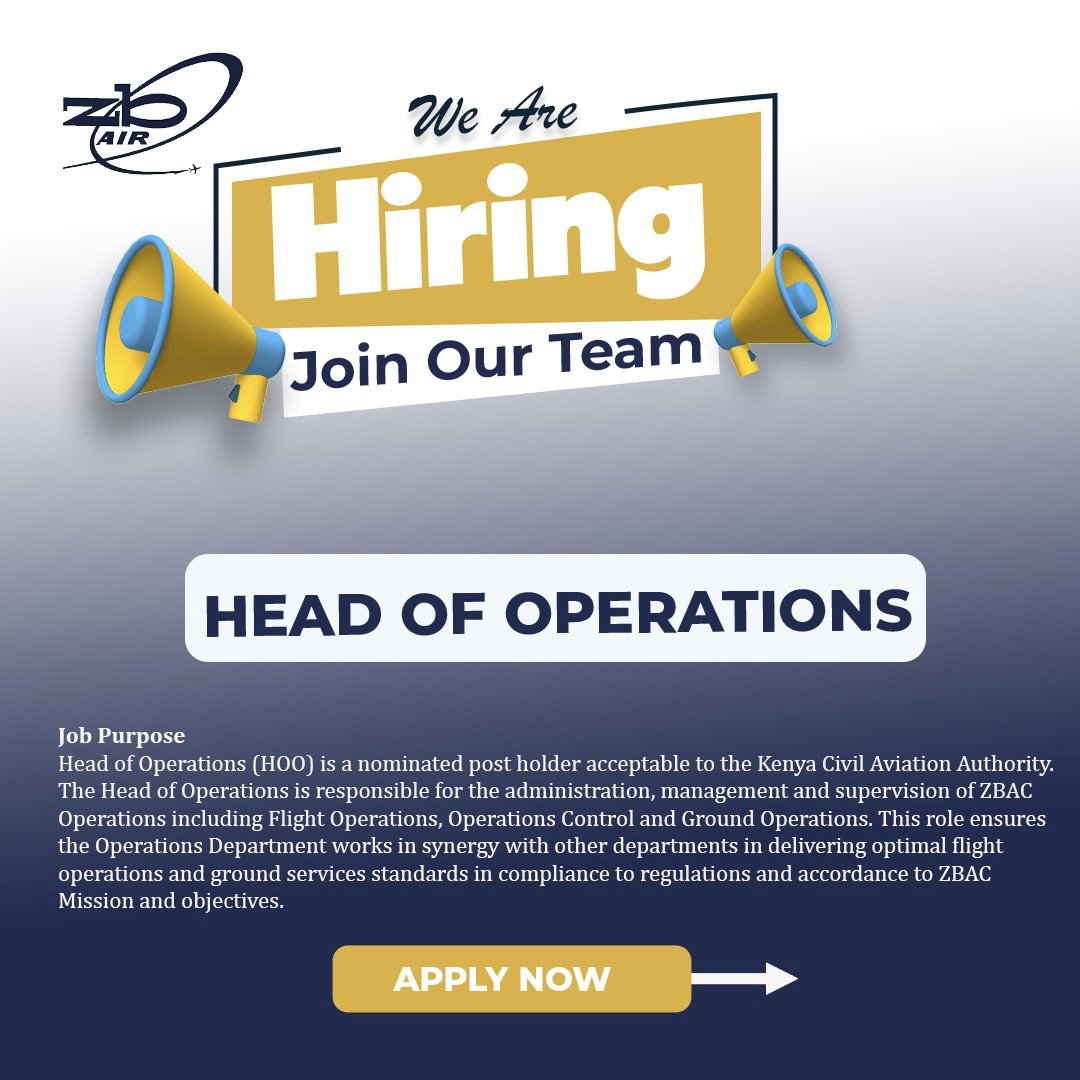 flyboskies's tweet photo. We are Hiring:HEAD OF OPERATIONS
Join the ZBAC team and be part of an innovative, dynamic environment ✈️✈️
#Hiring #Aviationjobs #Headofoperations #flyboskies https://t.co/UCDNFEObWB