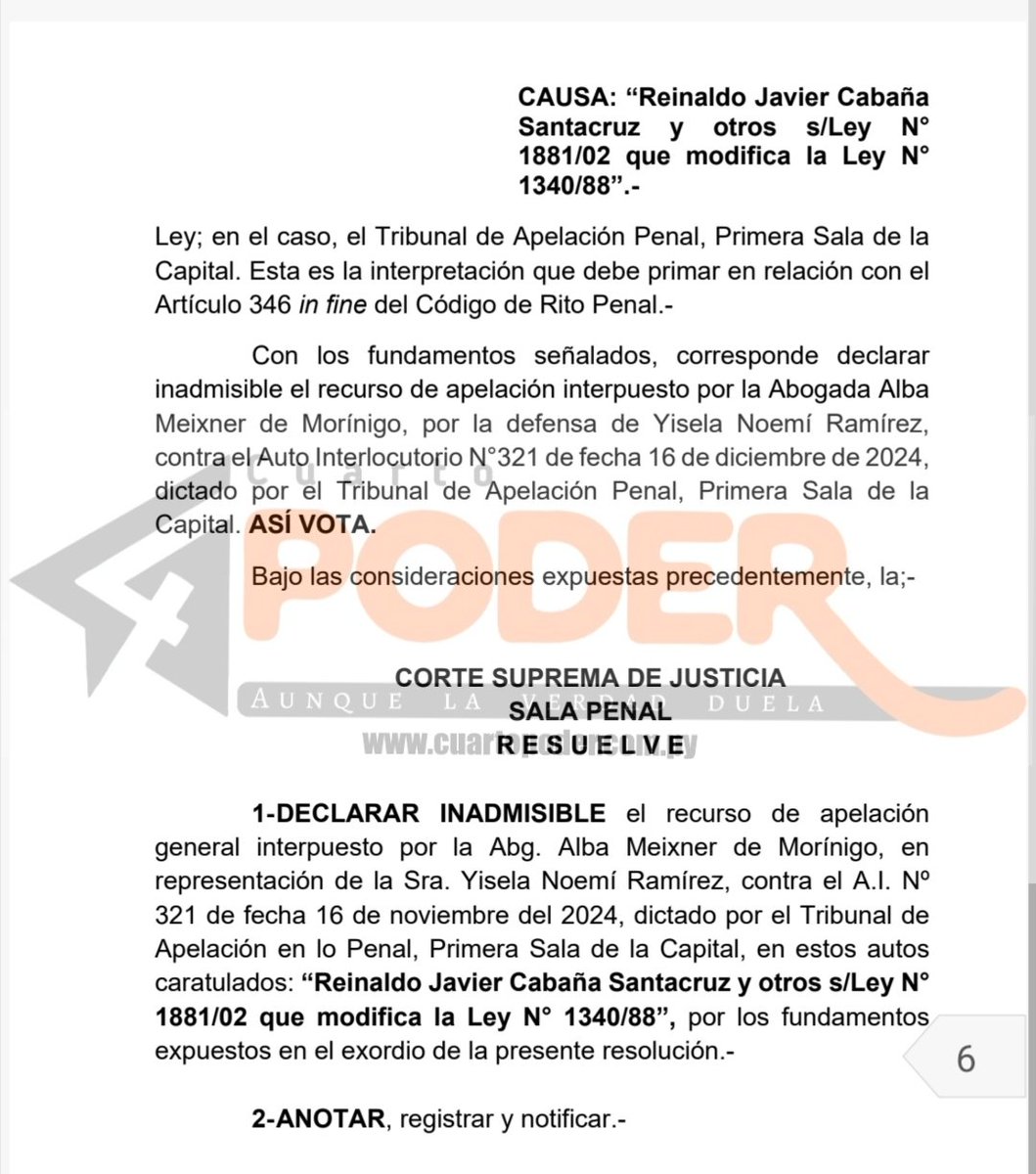 CuartoPoder_Py's tweet photo. 🔴SALA PENAL DESTRABA CAUSA DE "CUCHO" CABAÑAS
#4toJudiciales 

◾La Sala Penal destrabó  la causa contra el presunto líder narco Reinaldo "Cucho" Cabaña y otros acusados por supuesto narcotráfico.
Vía @mysoilan #4toPoder https://t.co/cOgKgKOdW5