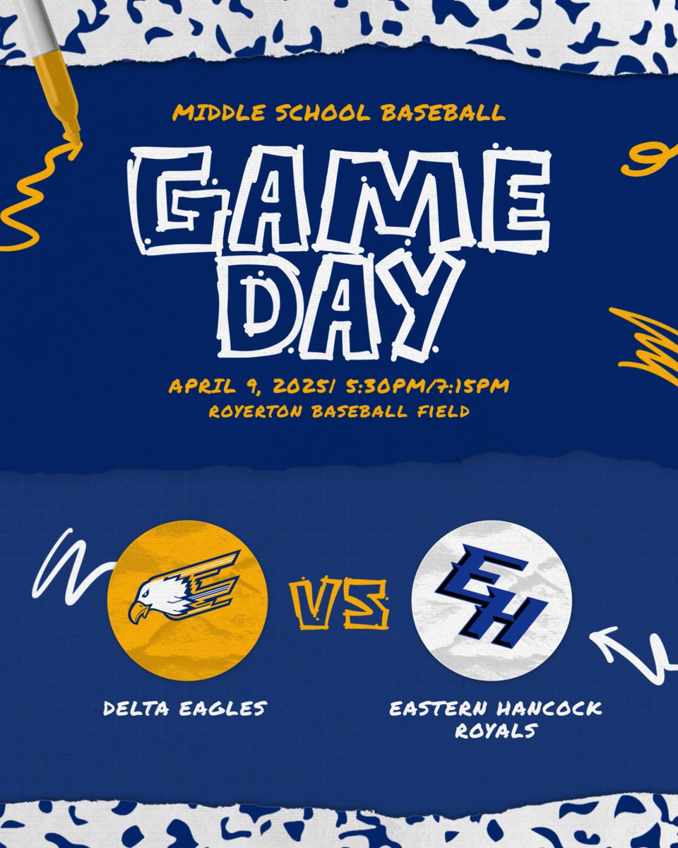 It's GAMEDAY
🆚: Eastern Hancock
⌚: 5:30/7:15
📍: Royerton Baseball Field
🎟: $5 per person (cash only)