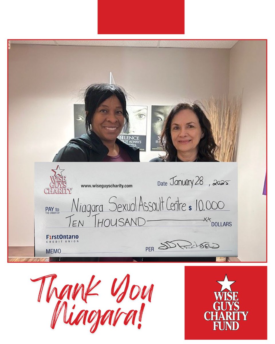 WGCF presents a grant cheque for $10,000 to Niagara Sexual Assault Centre to create a user-friendly cloud-based platform for standardized trauma assessments! Pictured WGCF Board Member (Erica Walters), Niagara Sexual Assault Centre-Administrative Coordinator (Lisa Berketo)
 #WGCF