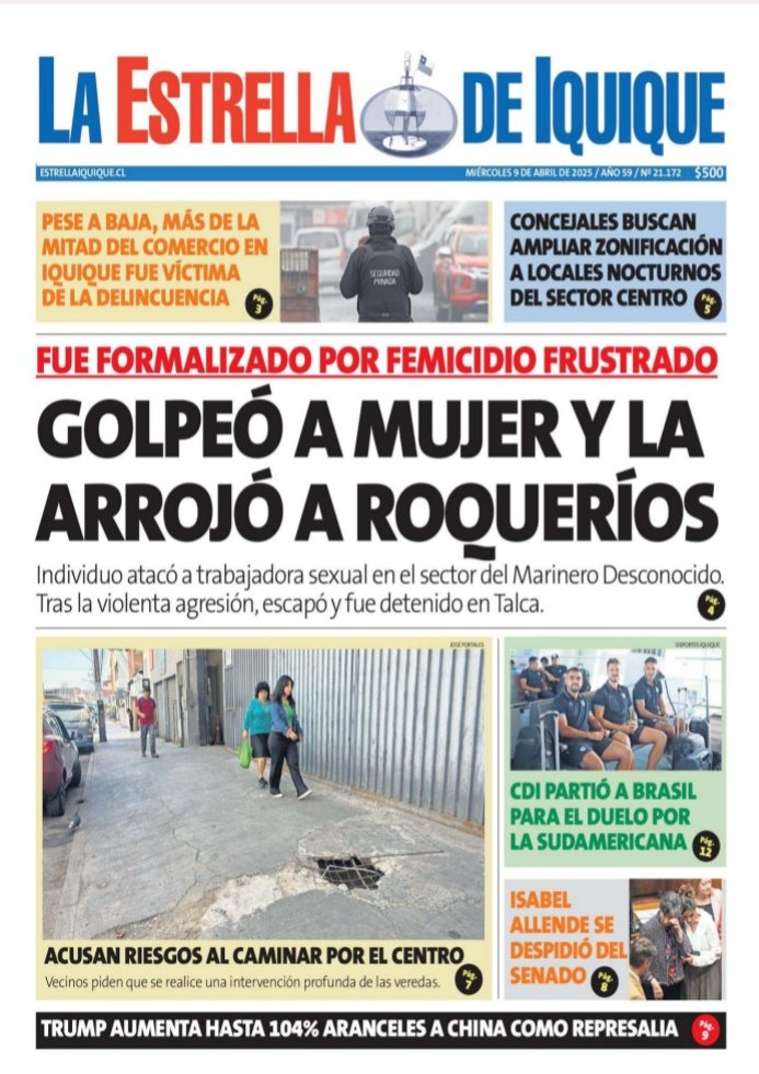 PDI_Tarapaca's tweet photo. Prensa de hoy 👀🔎💙
@laestrellaiqq 
Investigación de los detectives de la #BICRIM #Iquique detuvieron al autor de un femicidio frustrado y de la BIRO Iquique, que capturaron a mujer con orden de aprehensión vigente por robo con intimidación.
#PDI #92años
#LideresEnInvestigación https://t.co/CXl1kM03Jq