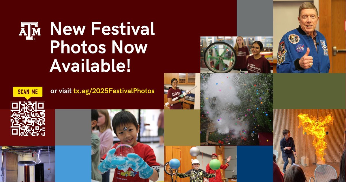 TAMUPhysAstr's tweet image. We had a great time with everyone at the #TAMUPhysicsFest! We captured just a little bit of the magic in these photos which you can find at tx.ag/2025FestivalPh… or scan the QR code.