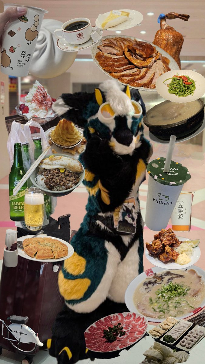 Summary photo of my taiwan short trip! Overloaded with fantastic food!!! 12/10 will recommend to go and over-eat again 🥰🥰🥰
#Fursuit