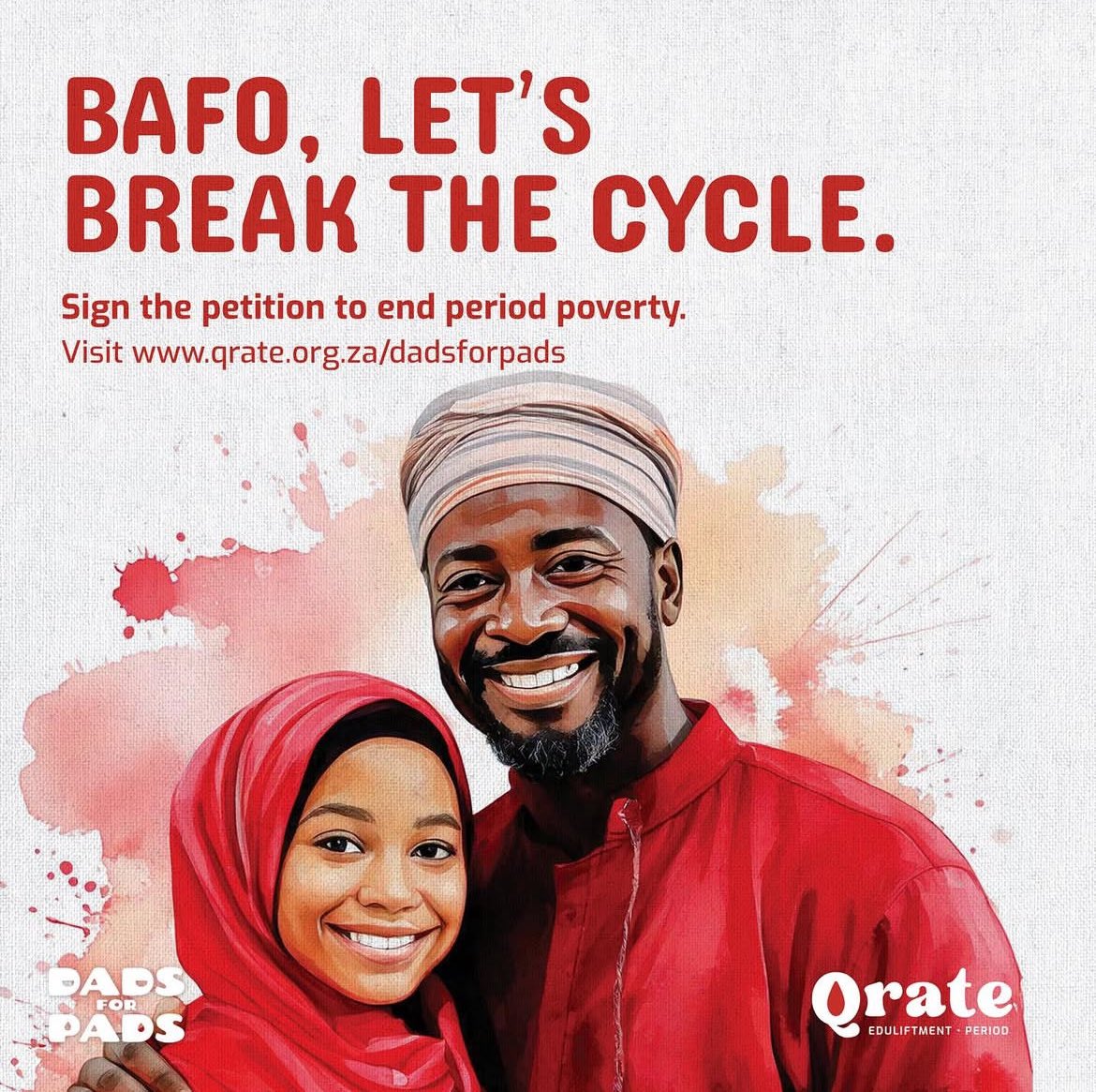 You’ve always been there for her, but have you asked if she has what she needs for her period? 

We need all fathers to listen, support and take action. Join the #DadsforPads movement. 🩸 

🔗: qrate.org.za/dadsforpads