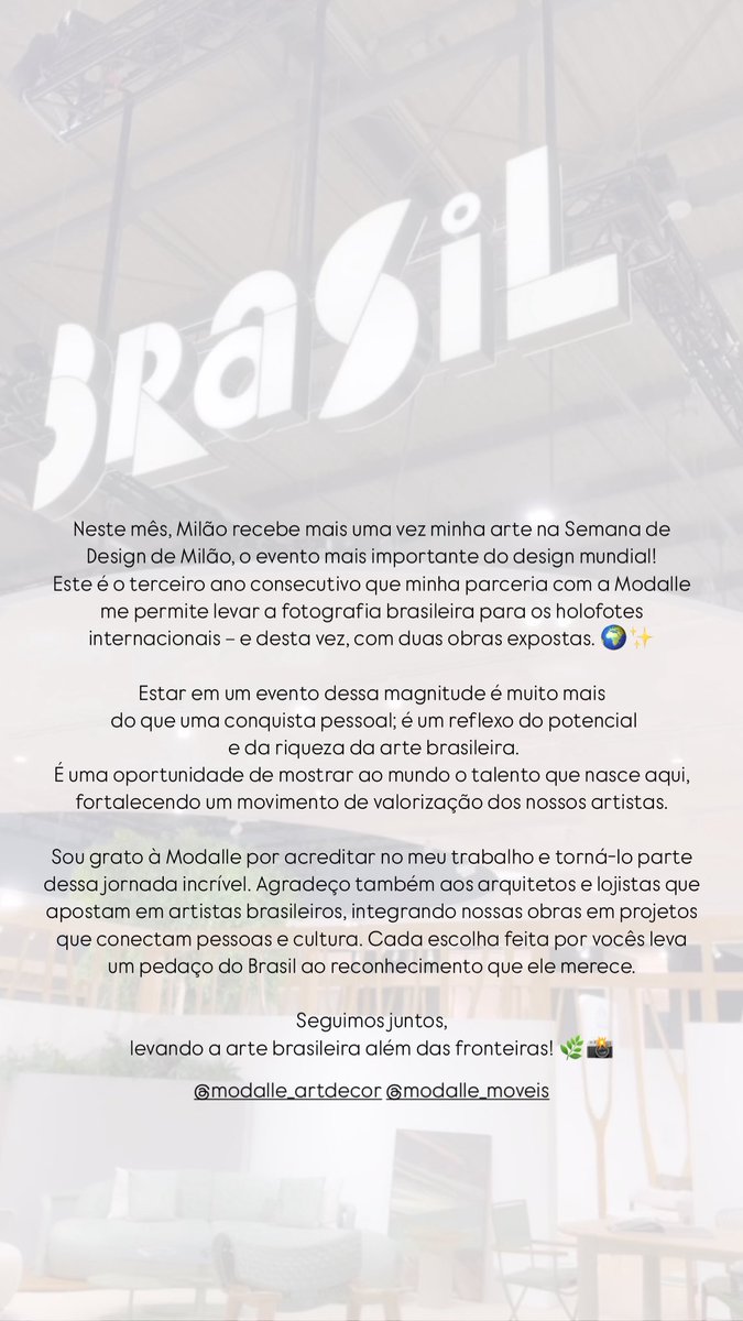 luoliari's tweet photo. Pelo 3º ano consecutivo, obras fotográficas Lu Oliari na Semana de Design de Milão.
Parceria com a Modalle.
#luoliari #quadro #foto #photo #arte #art #brasil https://t.co/00FivWamEh