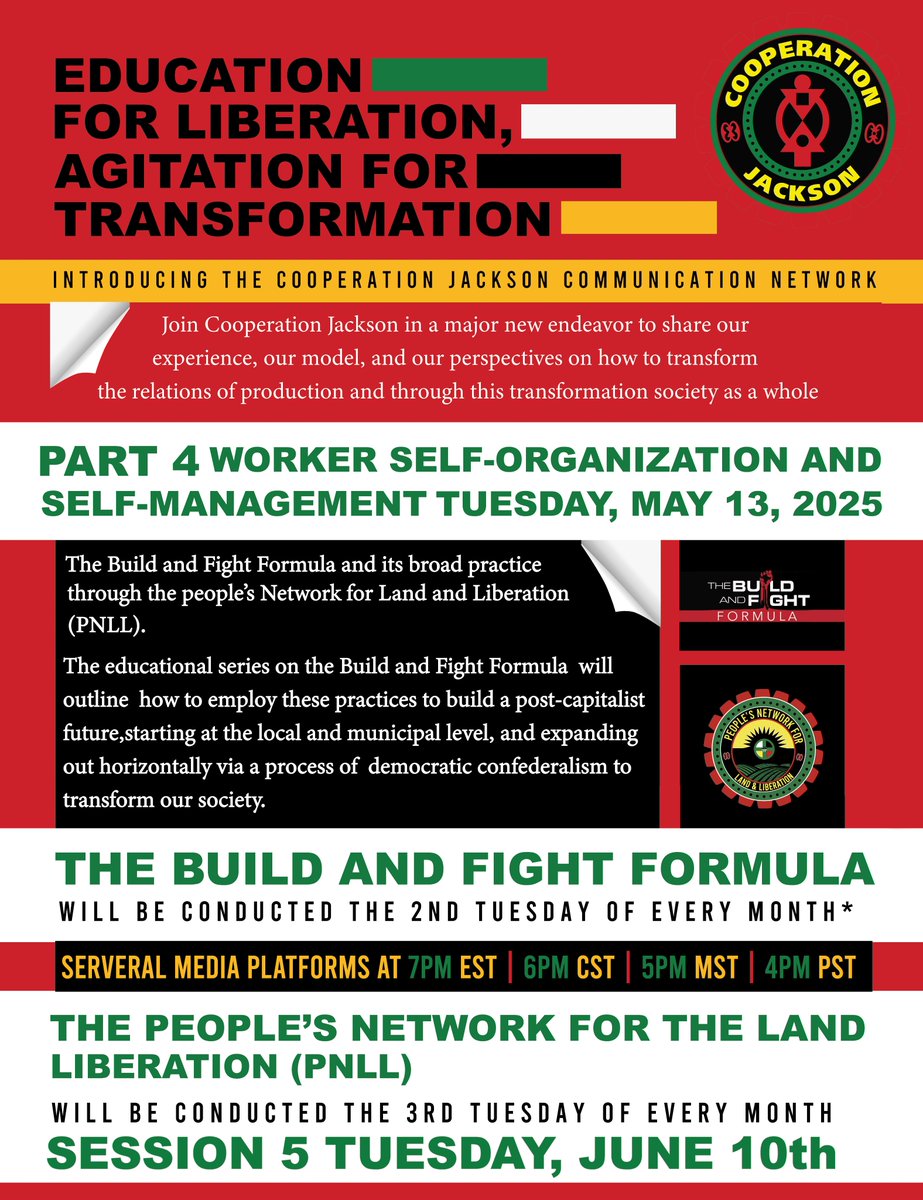 Kali_Akuno's tweet photo. Mark your calendars and join us Tuesday, May 13th for Part 4 of the #BuildAndFIght Formula series. Spread the word. #GetOrganized #BuildTheAlternatives https://t.co/5AY3dOAIP4