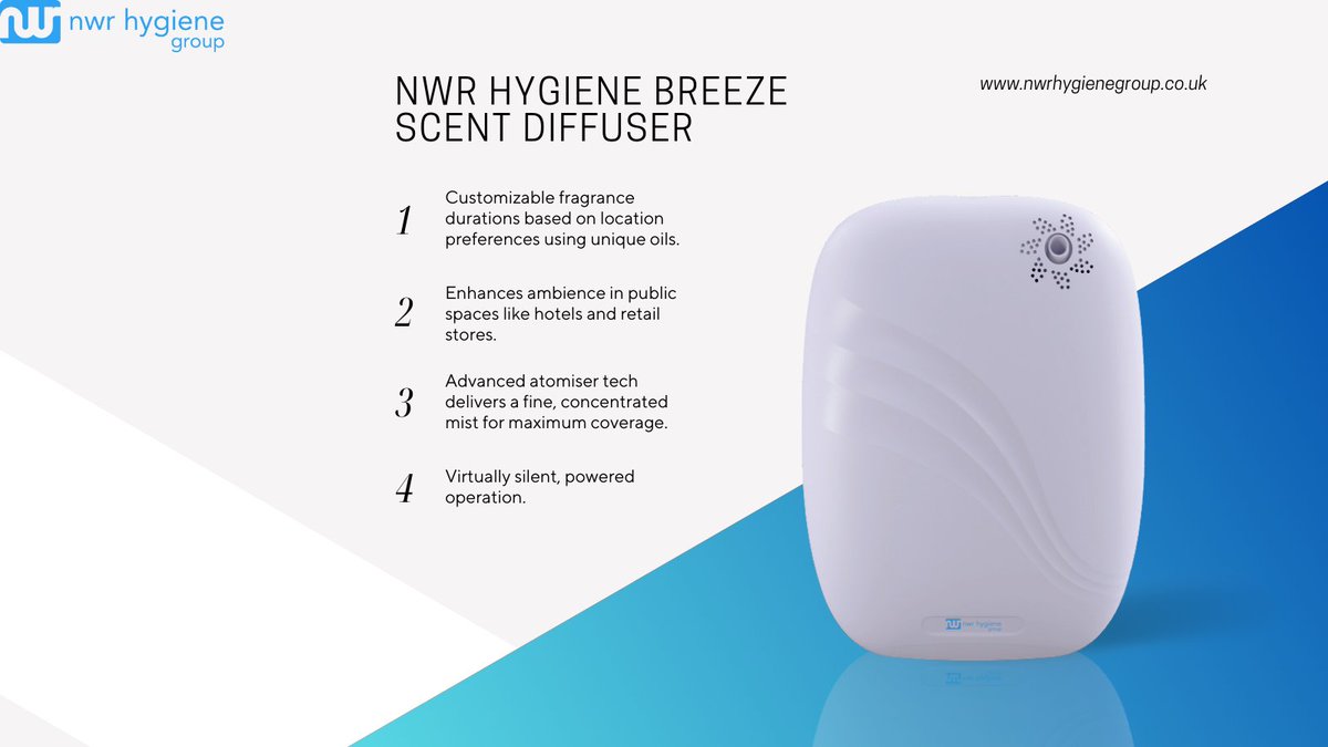 NWRHygiene's tweet photo. A fresh, inviting space makes all the difference 🌿
The NWR Hygiene Breeze fills any room with a fine mist of fragrance, quiet, programmable, and fully serviced. No refills or upkeep required 🔄🧴
Get a free quote today! 👉 https://t.co/RxPNeYCeQi
#freshair #aircare #cleanair https://t.co/5pglfDB9Ku