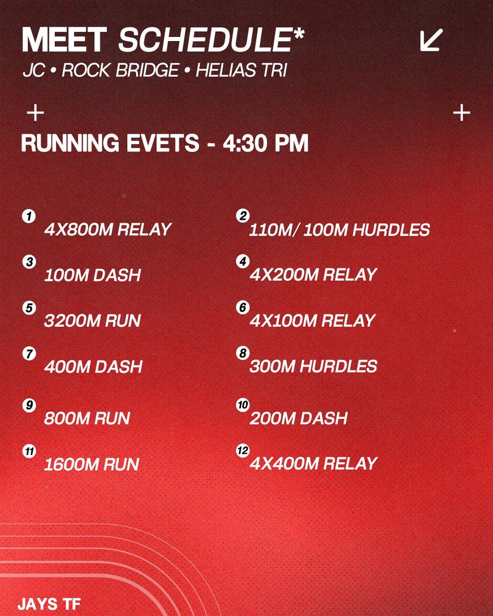 It’s Meet Day! Come out and support the Jays as we compete on home turf! Field events starts at 4, running at 4:30. #jaypride #flyjaysfly #ladyjays #JaysTFXC