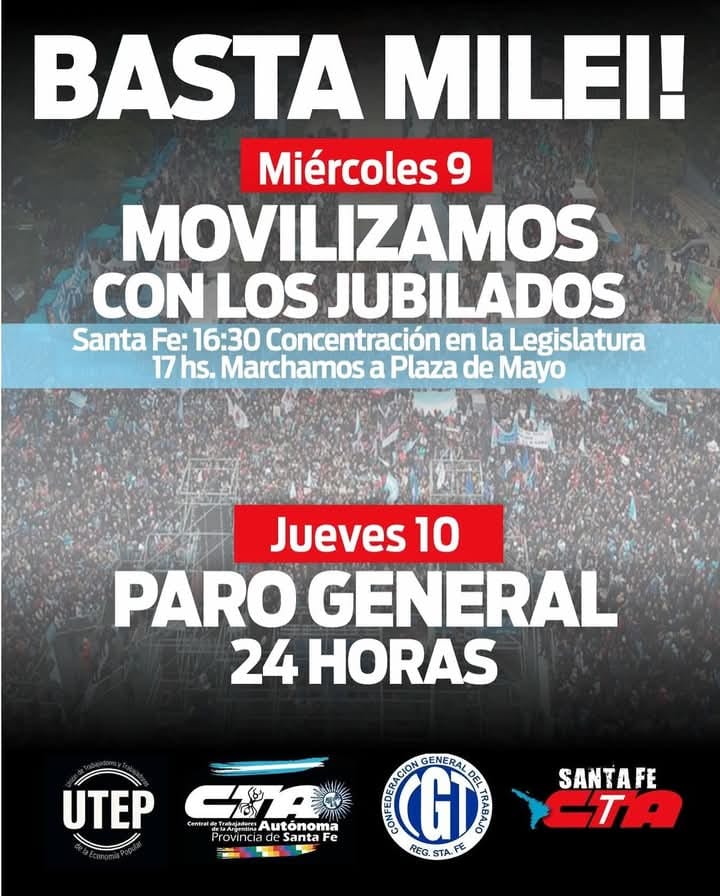 AMSAFELaCapital's tweet photo. PARO Y MOVILIZACIÓN📷

📷Miércoles 9/4
Concentramos 16:30 en Legislatura 
Marchamos a Plaza 25 de Mayo.

📷Jueves 10/4
Paro General de 24 horas:

PARA QUE EL AJUSTE NO LO PAGUEMOS MÁS LOS TRABAJADORES, SUMATE A LAS MOVILIZACIONES! 📷📷 https://t.co/gv1Eq0S0z1