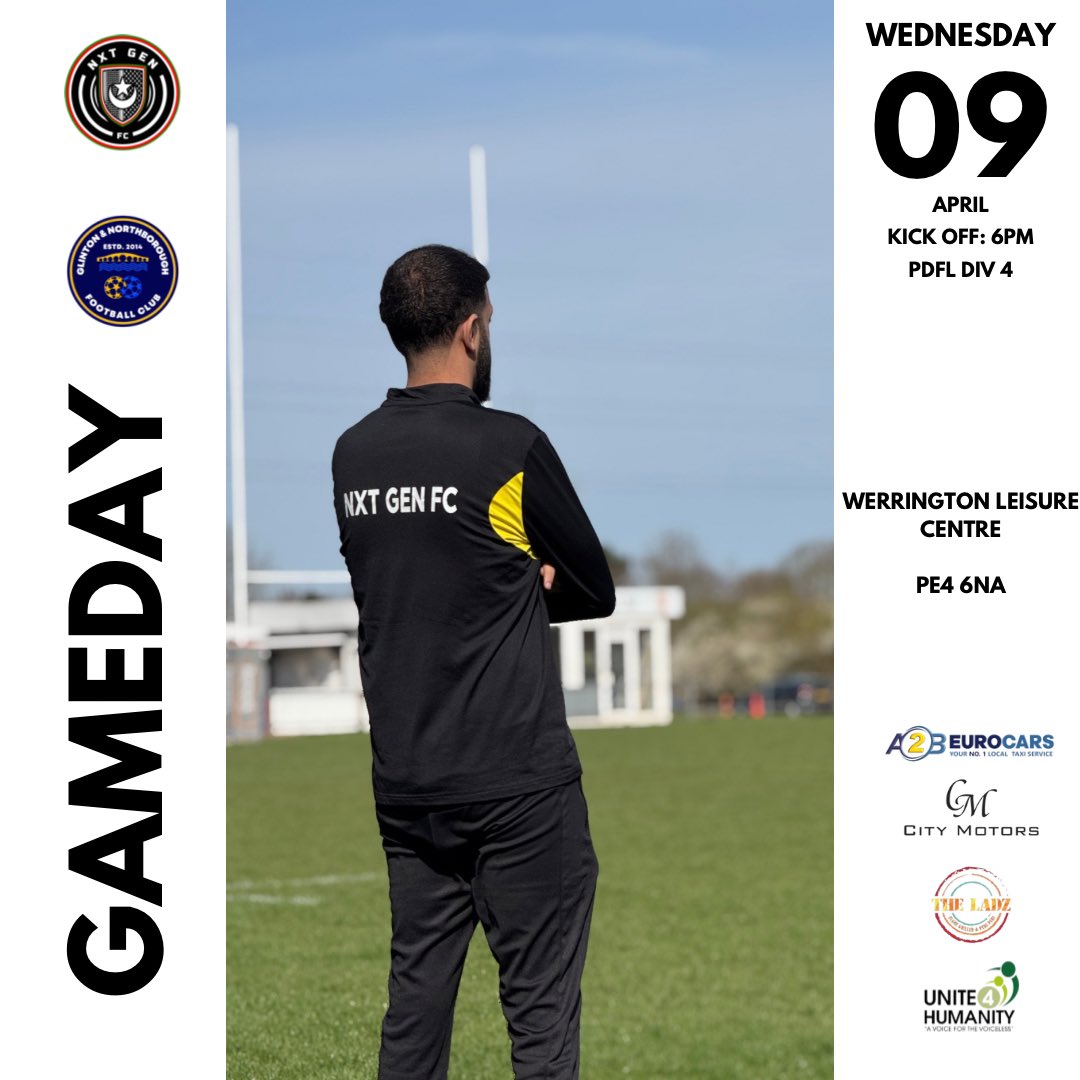 ⚫️MATCHDAY ⚫️

🏆 PDFL
⚽️ Glinton
⏰ 18:00
🗓 Wednesday 09.04.25
📍Werrington PE4 6JT