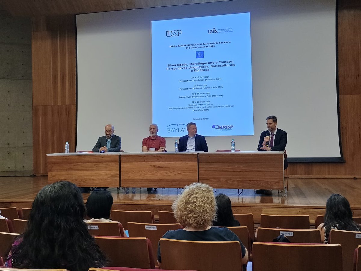 JoachimSteffen's tweet photo. De 24 a 26 de março, ocorreu na Universidade de São Paulo o workshop FAPESP-BAYLAT “Diversidade, multilinguismo e contato: Perspectivas linguísticas, socioculturais e didáticas”.
A troca interdisciplinar teve como objetivo o diálogo científico, o fortalecimento de redes de colaboração e o desenvolvimento de projetos de pesquisa conjuntos.

Muito obrigado ao BAYLAT, à FAPESP e aos parceiros da USP pelo apoio e pela excelente colaboração!

Valeu!