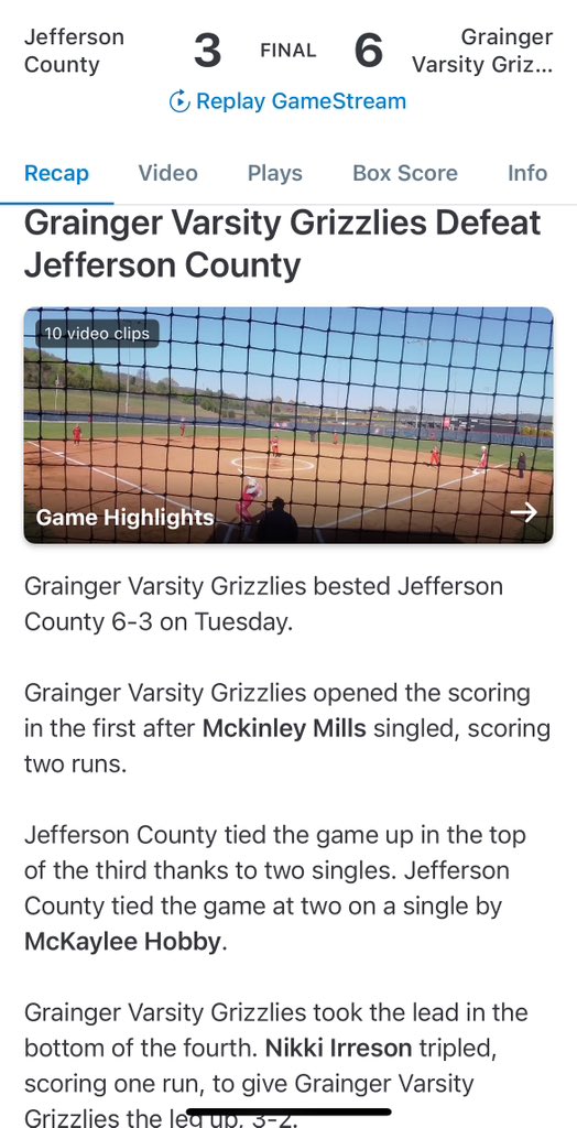 Grainger Lady Grizzlies Softball tweet media