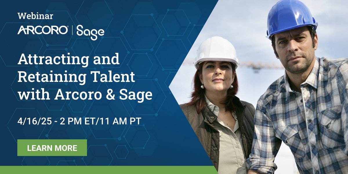 🚧 Struggling to find and keep skilled workers? You’re not alone. 
Join Arcoro &amp; Sage for an exclusive webinar on recruitment and retention. 🏗️💪 

📅 Date: April 16, 2025 
⏰ Time: 2pm ET 
🔗 Register now: hubs.ly/Q03gpg_S0 

Don’t miss out—secure your spot today!