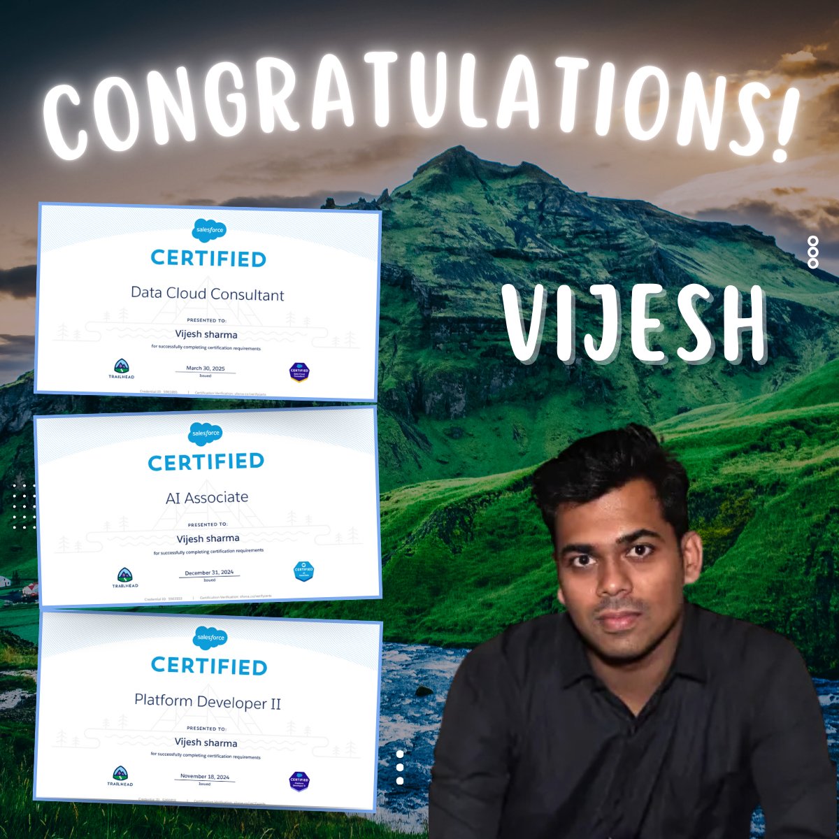 concretios's tweet photo. 🎉 Congratulations #DataCloudConsultant #PlatformDeveloperII & #AIAssociate - Vijesh https://t.co/T4XiNE7AKi