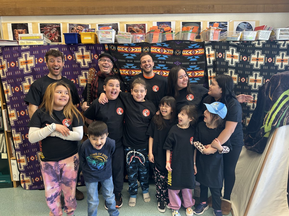 Artist Rik Leaf travelled to Denetia School last week to facilitate an Artscan Circle Music Workshop. This week, Rik is working with Indigenous students in Atlin, B.C. We wish everyone a fun and creative week!

Photo:  L to R.  Nehad, Rik, Graham, Alexis and students
April 2025