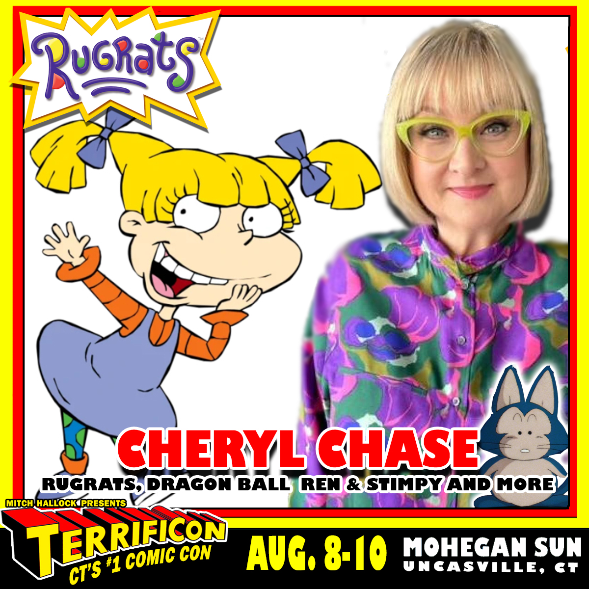 TERRIFICON animation celebration week continues with our next guest - CHERYL CHASE! Join us on August 8-10 for three days of comic con fun at Mohegan Sun!

Cheryl Chase is an American voice actress from Menville, New Jersey who is well known for voicing Angelica Pickles from
