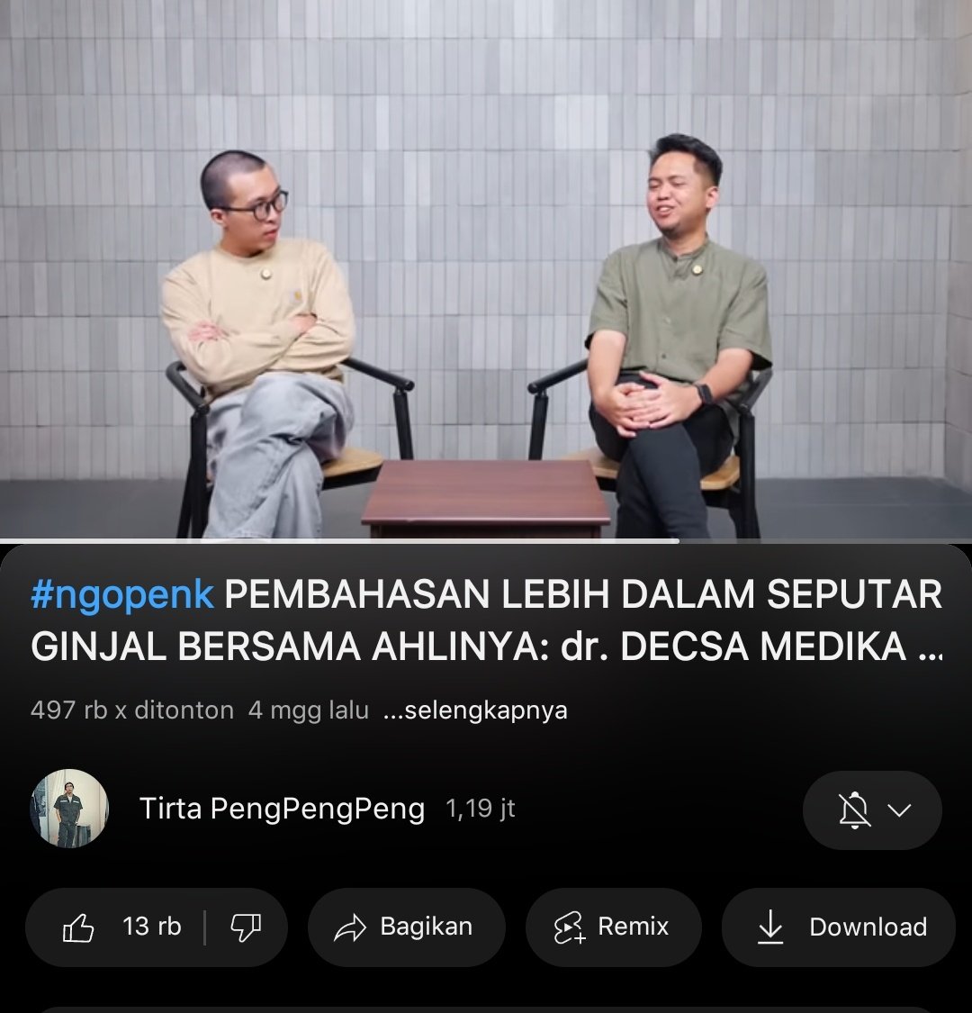 Edukasi tipis2 tentang masalah per GINJAL an 😆 => <a href="/tirta_cipeng/">TIRTA</a>
Semua masalah anak muda dari milenial sampe gen z dibahas dengan bahasa yg gampang dan kocak.
Bagus bgt ilmu nyaa
Gasss
👇👇
youtu.be/YGjXfLsuG8k?si…