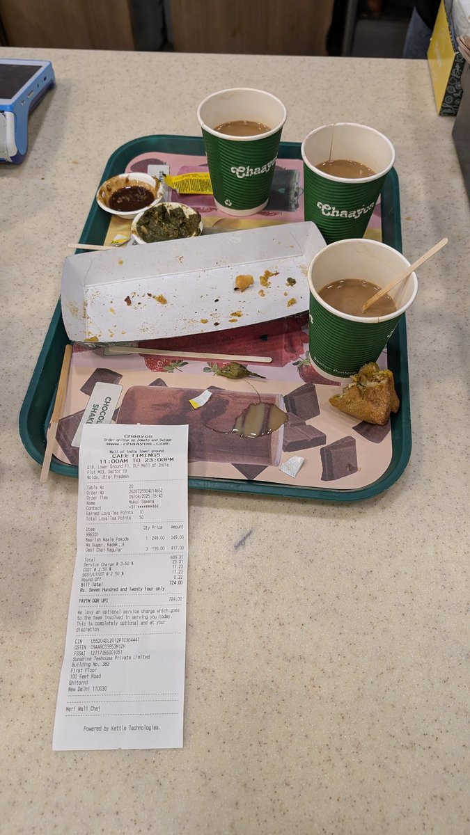 logickahanhai's tweet photo. Hey @Chaayos ,
How about giving decent chai instead of pungent, tasteless &amp; bitter ones; that too after wait of over 15 minutes?
We left it all by the way. Disappointing &amp; absolute waste of time &amp; money! https://t.co/WUtW0p8QgE