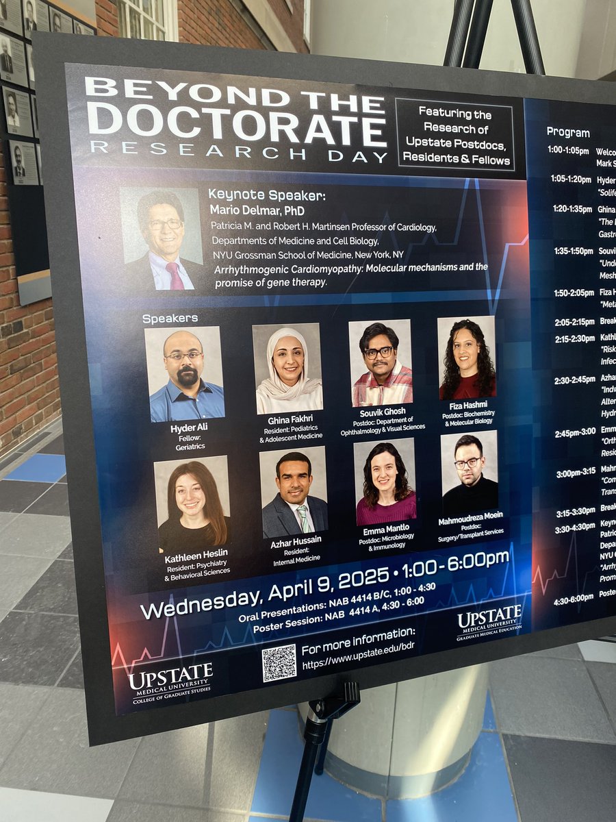 Happening today! Beyond the #Doctorate Research Day celebrates the accomplishments of Upstate’s #postdoc students, residents and fellows. #biomedical #medicalresearch
