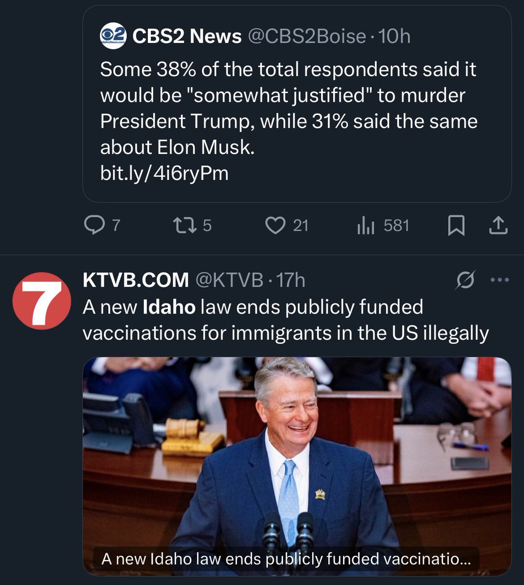 Idaho News with the hard hitting headlines-

CBS Boise giving stats on who wants to k*ll Trump and KTVB is scared to say “illegal alien”