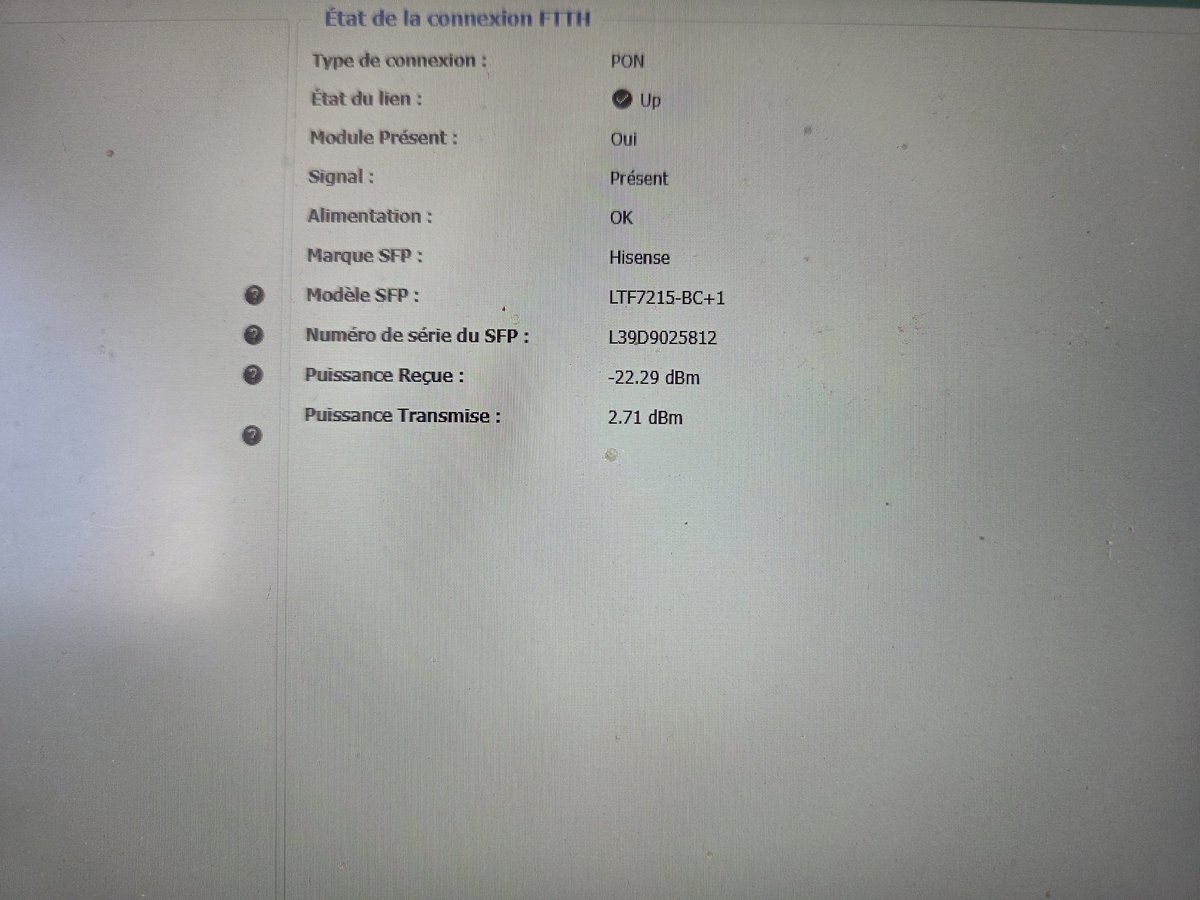 -15 aux sro et -22 a la pto #fibre il y a un souci quelques part ! #hasf