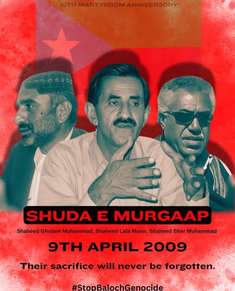 JasimBaloch1988's tweet photo. بلوچ راجی رھشوناں مارا تچکیں راہ شون داتگ کہ بلوچستان ءِ آجوئی تھنا بلوچ لوٹ انت ءُ بلوچ راجے ایمنی ءُ وشھالی ئے مانزمان انت
شھدائے مرگاپ شھید واجہ لالا منیر بلوچ ، شھید چئیرمین گلام محمد بلوچ ، شھید واجہ شیر محمد بلوچ
شھدائے بلوچستان
#MartyrsOfMurghaap
2009 - 2025 https://t.co/3bLz8frUA0