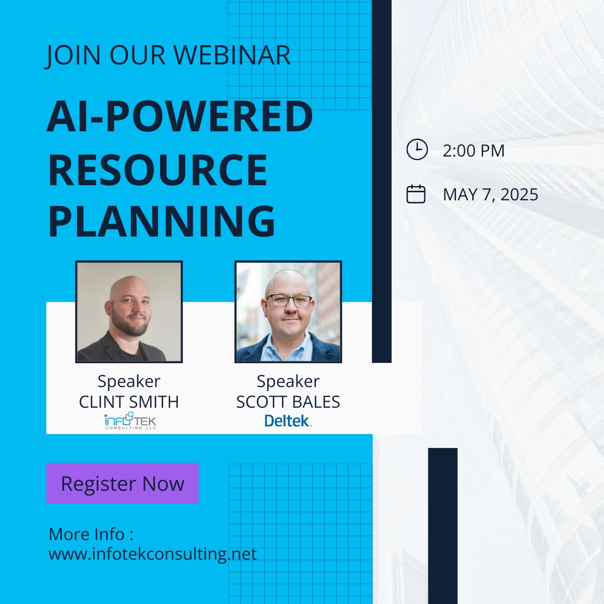 Webinar Alert!
Join us + <a href="/Deltek/">Deltek</a> on May 7 at 2PM ET to see how Replicon Polaris brings AI-powered resource planning to project-driven teams.

- Align people + priorities
- Real-time visibility
- Costpoint-friendly

🔗 Register: zurl.co/aWzVH 
#GovTech #InfotekConsulting