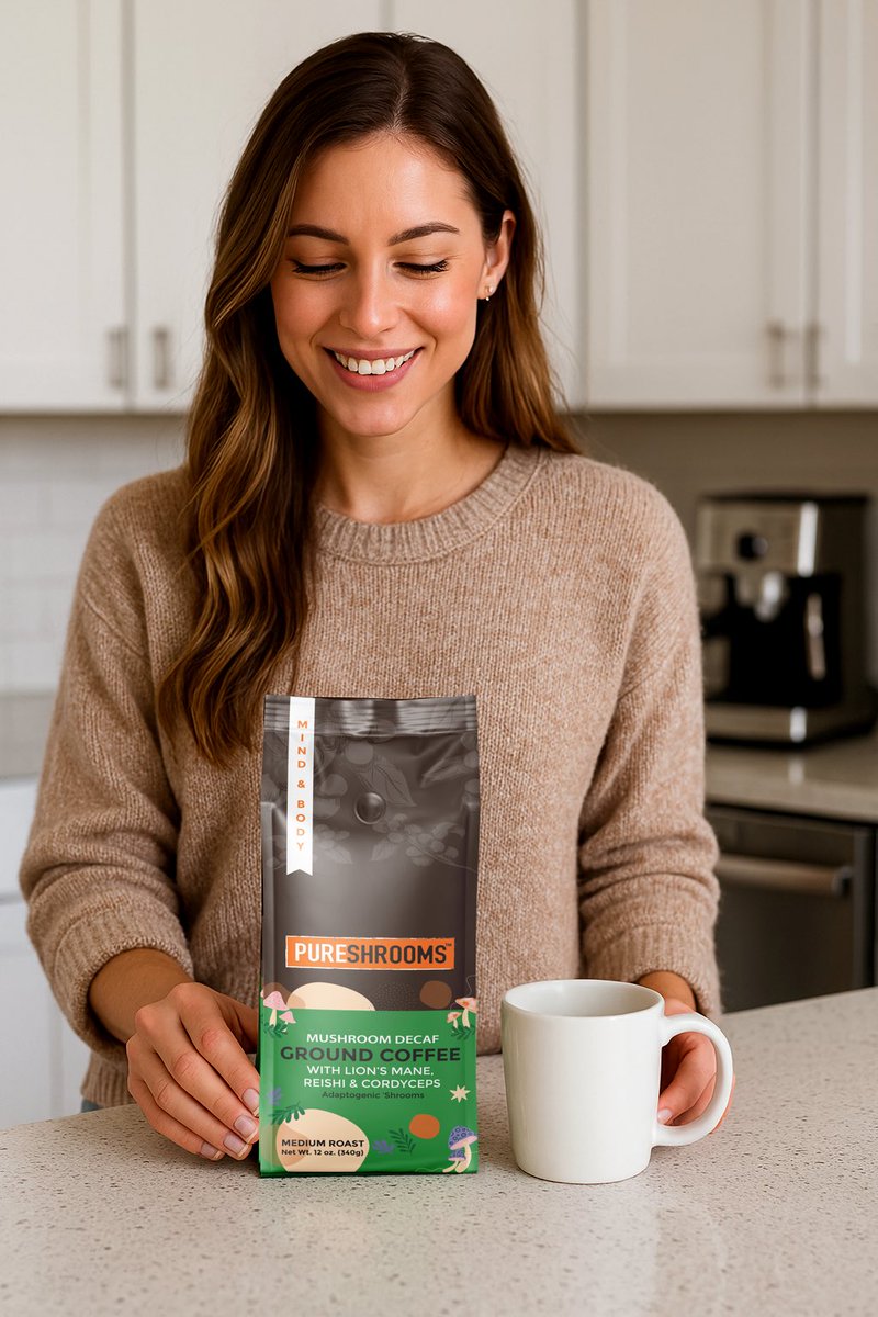 PureShrooms's tweet photo. No buzz, no crash, just pure chill vibes ☕🍄 Zero caffeine, all the benefits — so you can sip day or night and still sleep like a baby 🍄💤

#PureShrooms #SwissWaterDecaf #MushroomCoffee #DecafWithBenefits #AdaptogenicCoffee #ChagaPower #CordycepsEnergy #CaffeineFreeLife https://t.co/Lz08i03rGl