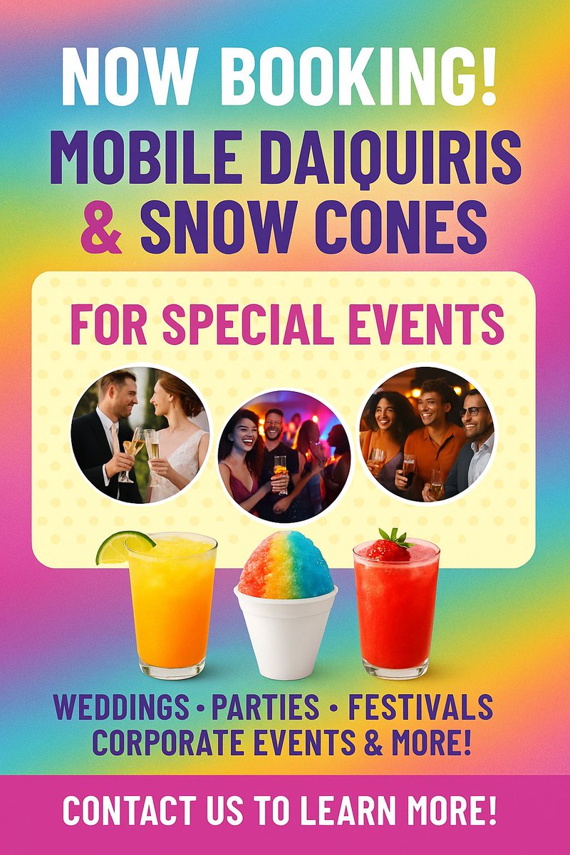 DiamondDaiquir1's tweet photo. Hi there! Diamond Daiquiris is now booking 2025 events – weddings, private parties, after-hours &amp; more! Bring the NOLA flavor with our Virgin Daiquiris &amp; Snoballs. Message us to book your date before it’s gone!

 #WeddingVibes #EventCatering #DaytonEvents #PartyReady #BookUsNow https://t.co/8oSjoHfvlR