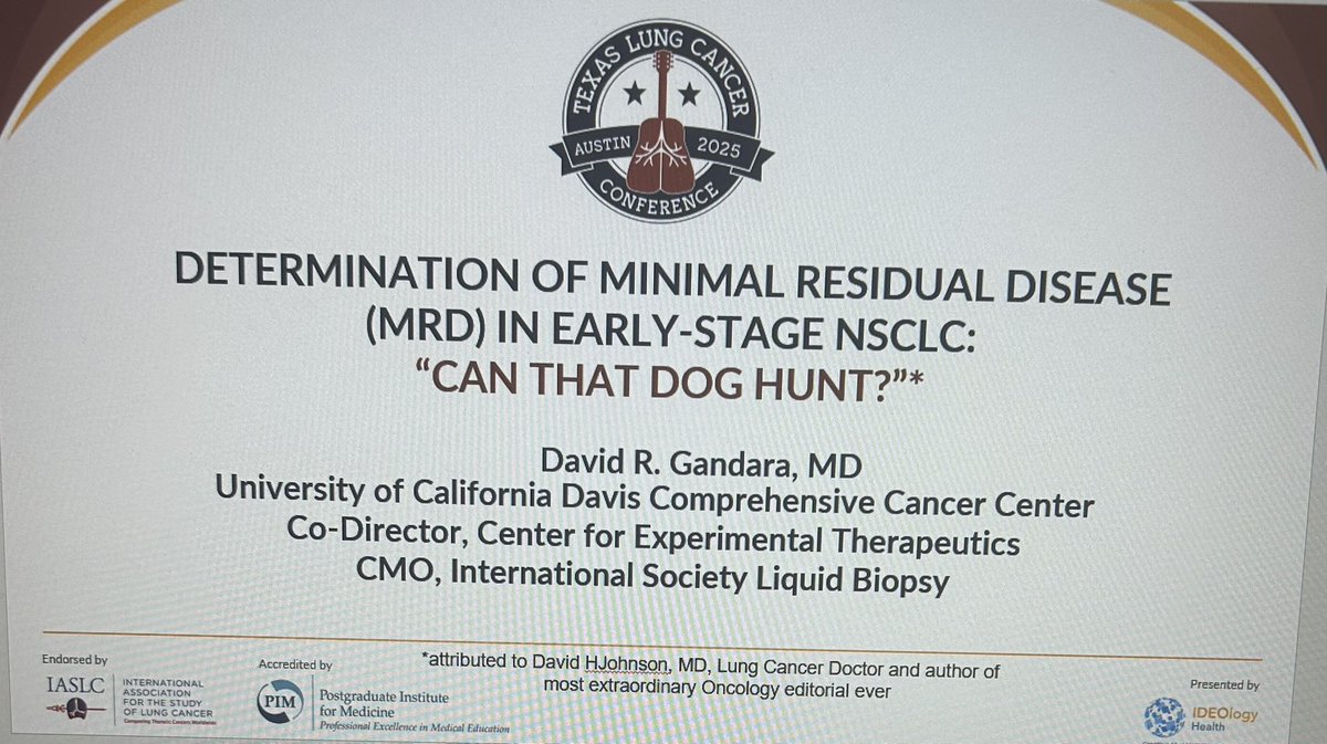 David Gandara (@drgandara) on Twitter photo Headed to Austin for Texas Lung Conference 2025. Speaking on status of MRD assays in Early-Stage NSCLC. Cannot think of a more appropriate title than the famous editorial title "Can that Dog Hunt" by DH Johnson. Tina Cascone. <a href="/StephenVLiu/">Stephen V Liu, MD</a> <a href="/HwakeleeMD/">Heather Wakelee</a> <a href="/IASLC/">IASLC</a> Headed to Austin for Texas Lung Conference 2025. Speaking on status of MRD assays in Early-Stage NSCLC. Cannot think of a more appropriate title than the famous editorial title "Can that Dog Hunt" by DH Johnson. Tina Cascone. <a href="/StephenVLiu/">Stephen V Liu, MD</a> <a href="/HwakeleeMD/">Heather Wakelee</a> <a href="/IASLC/">IASLC</a>