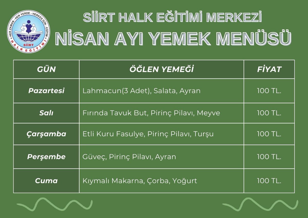 siirthem56's tweet photo. Siirt Halk Eğitimi Merkezi Yiyecek İçecek Hizmetleri Sınıfımızda 14 Nisan tarihi itibariyle  öğle araları yemek hizmeti verilmeye başlanacak. Aşçılık sınıfında kursiyerlere hem eğitim verilecek hemde öğle arası menü çıkarılacaktır.
@mem_siirt @sadoglu_salih @elci_bayram https://t.co/XSjEKaLYAJ