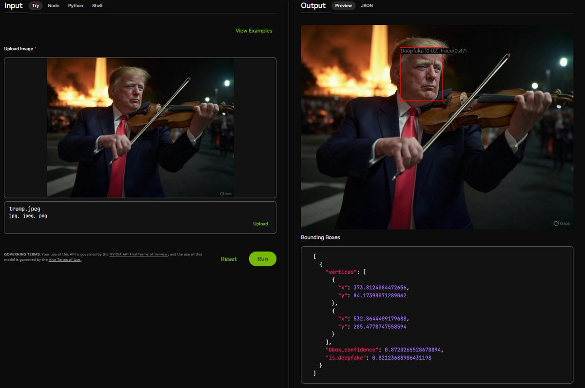 Khabertzion's tweet photo. 🚀 Day 3 Week 4 at #ALXAIStarterKit on @ALX_Africa
🧠 Used #NvidiaNIM to: 📌 Build a 3D AI hub in Entebbe 🇺🇬
🎻 Detect a @realDonaldTrump AI deepfake playing violin
🎥 VILA explained a wild glass-pouring scene 😅
AI's future is 🔥!!!! https://t.co/k38KxqWQc2