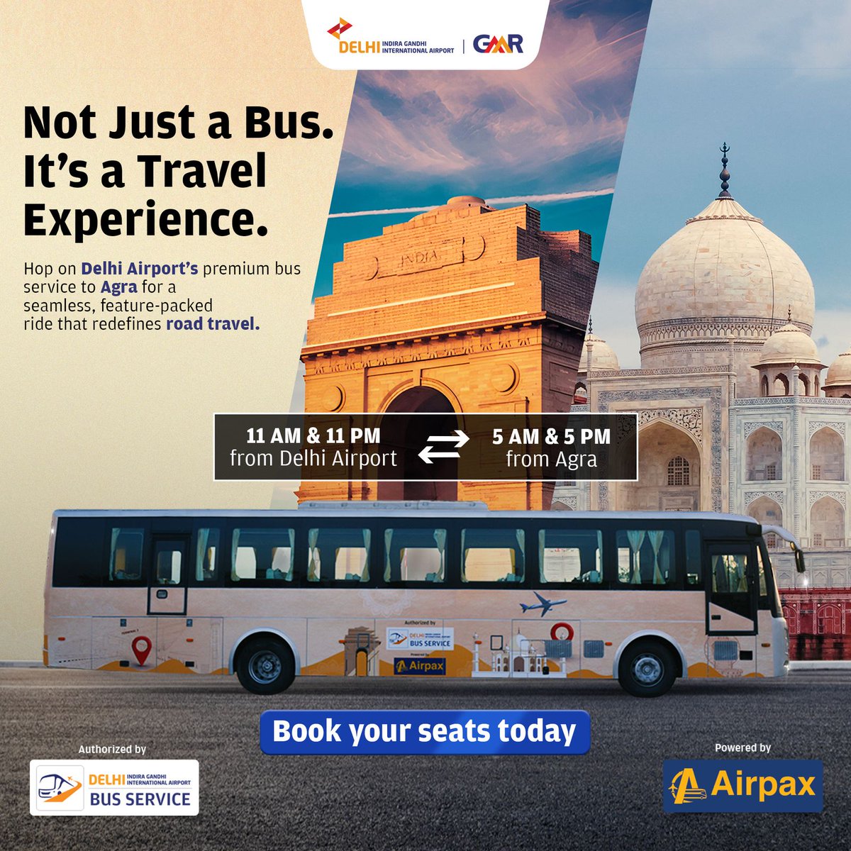 Delhi Airport to Agra Luxury Bus Service – where comfort meets convenience! 
Experience premium amenities and a hassle-free journey from the airport to Agra.

Don’t miss out—book your seats now: bit.ly/DELBusServiceA…

#DelhiAirport #BookYourRide #DELExperience