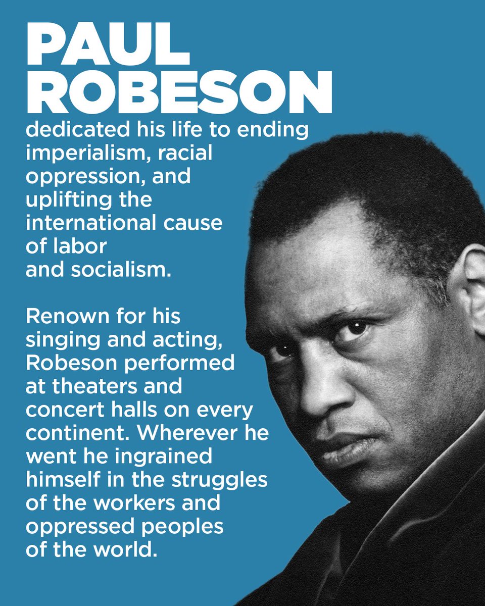communistsusa's tweet photo. Today  we celebrate the birthday of Paul Robeson, the great forerunner: the  actor, orator, singer, polyglot, and athlete, the person who excelled at  everything he set his mind to. And needless to say this included his  politics and activism that was dedicated to liberation of the working class and oppressed peoples of the world. Paul Robeson, the world  citizens's life remains our North Star and inspiration. As we celebrate  and remember today, let us not forget to mention his unshakeable belief  in the socialist future and though he was hounded to hell and back for  it, he never renounced his faith in the working class and its historic  mission. Paul Robeson presente!