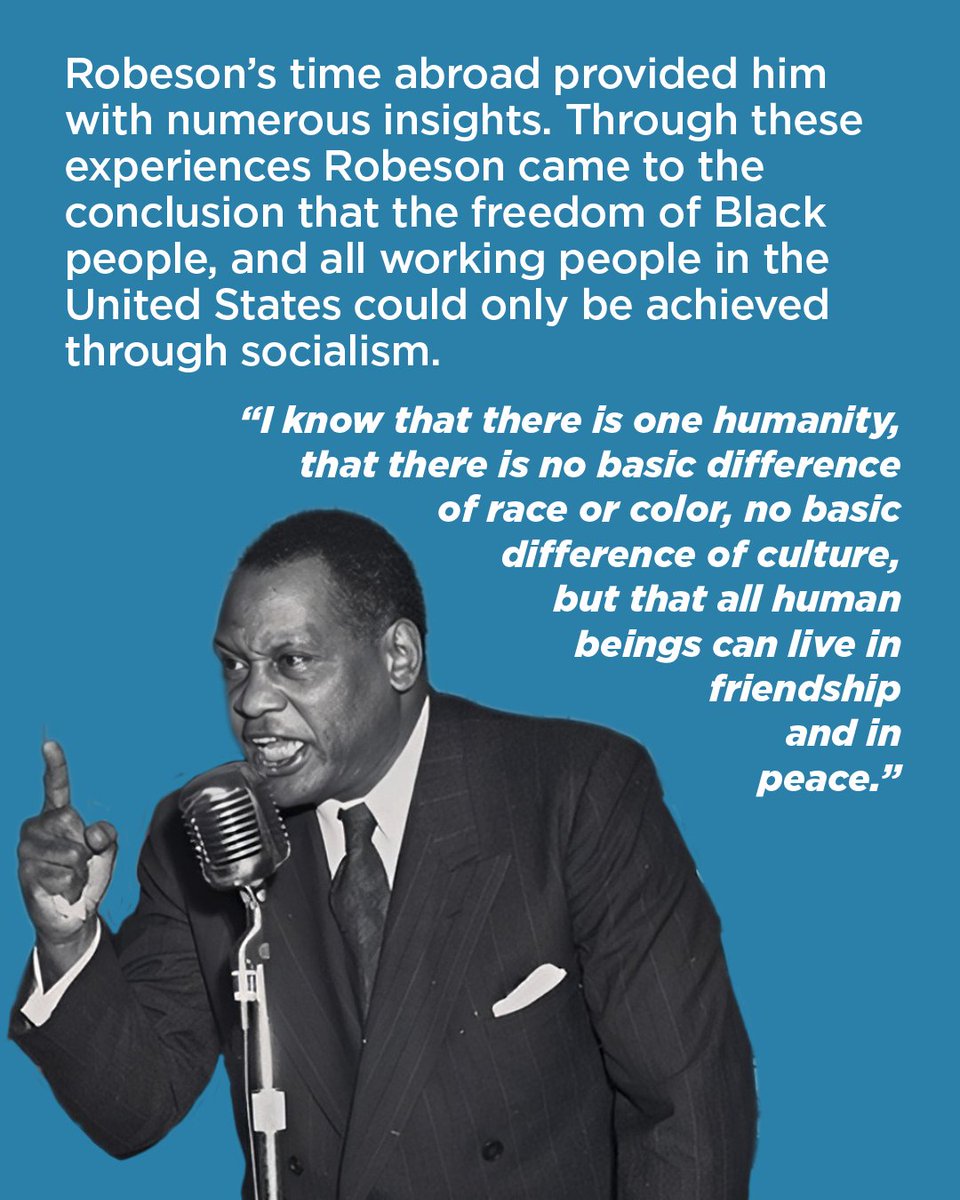 communistsusa's tweet photo. Today  we celebrate the birthday of Paul Robeson, the great forerunner: the  actor, orator, singer, polyglot, and athlete, the person who excelled at  everything he set his mind to. And needless to say this included his  politics and activism that was dedicated to liberation of the working class and oppressed peoples of the world. Paul Robeson, the world  citizens's life remains our North Star and inspiration. As we celebrate  and remember today, let us not forget to mention his unshakeable belief  in the socialist future and though he was hounded to hell and back for  it, he never renounced his faith in the working class and its historic  mission. Paul Robeson presente!