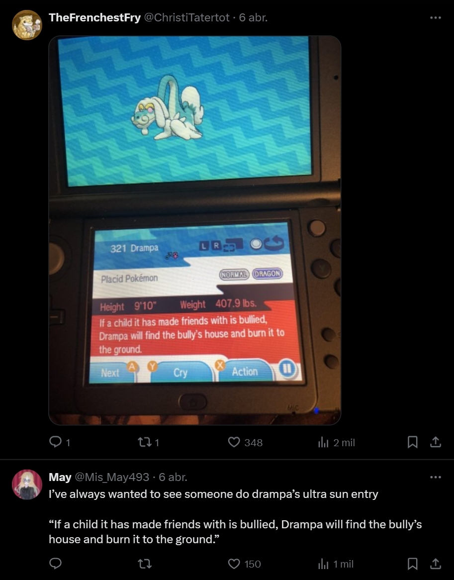 TheYisusOne's tweet photo. There's so many cool ideas here for new Pokemon animations and the top replies want me to animate Drampa burning a child's house https://t.co/zO4ndfuCCf