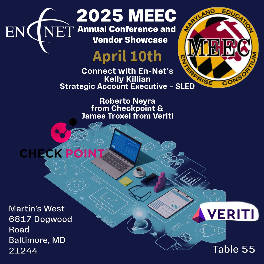 En_NetServices's tweet photo. Join our Strategic Account Executive, Kelly Killian at the 2025 MEEC Annual Conference and Showcase. @En_NetServices will be joined by @CheckPointSW  and  Veriti. https://t.co/xjAo7Z7oNt