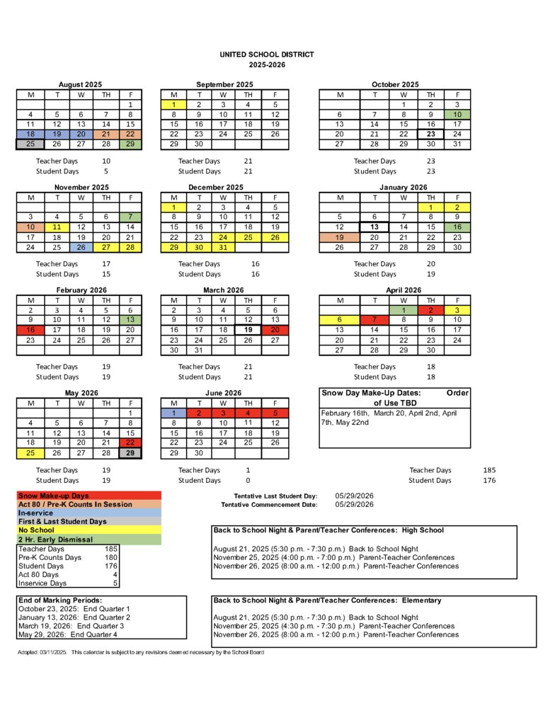 UnitedSDLions's tweet photo. The United School District 2025-2026 School Calendar.  

Please feel free to contact your child's school directly to request a paper copy if you wish to receive one. https://t.co/JMz8LZvhdf