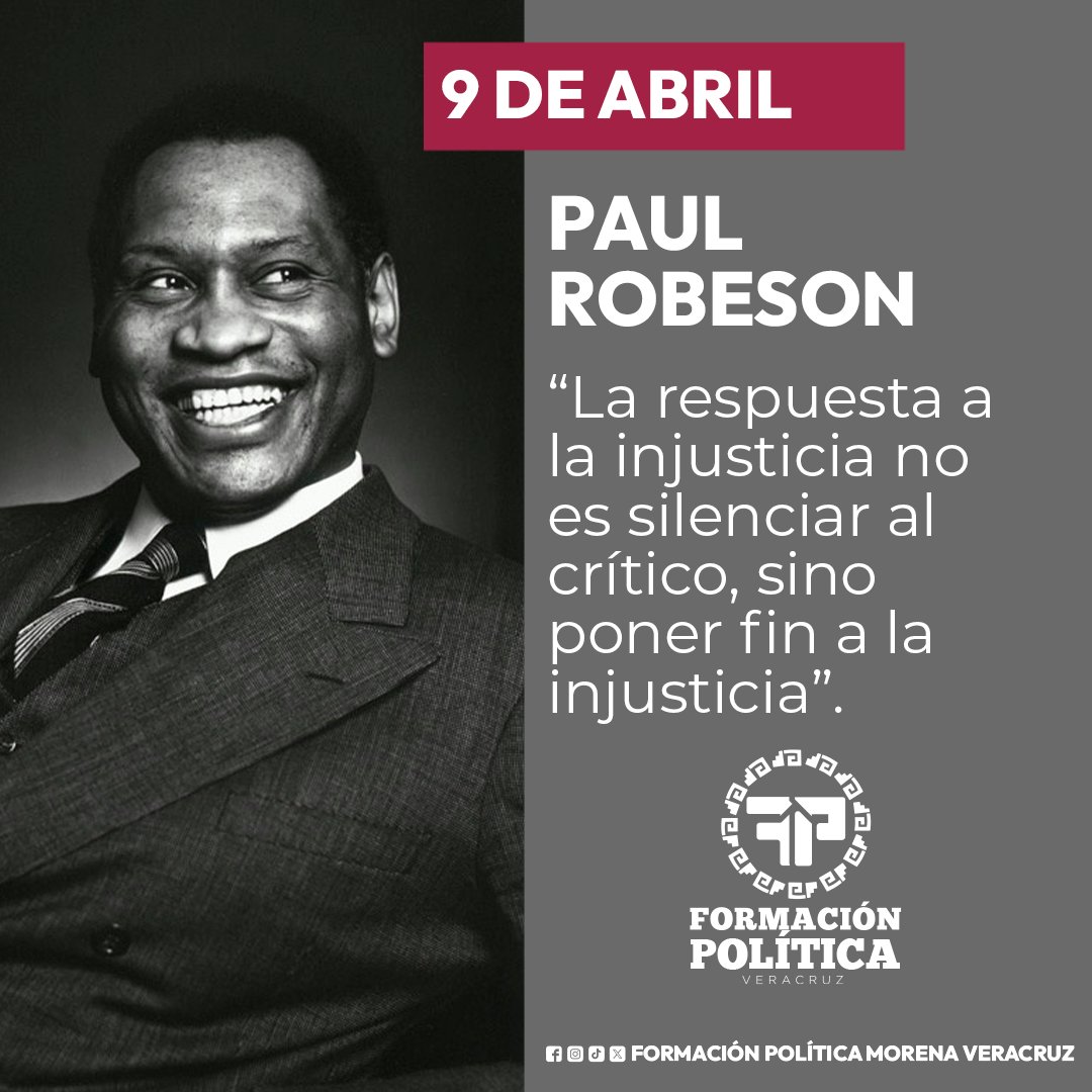 fpmorenaver's tweet photo. Un día como hoy, 9 de abril, pero de 1898, nació Paul Robeson, una de las voces más poderosas del siglo XX. No solo por su talento como cantante, actor y atleta, sino por su lucha incansable por los derechos civiles y humanos del pueblo afroamericano
#LaRevoluciónDeLasConciencias https://t.co/IPNZcPqMMz