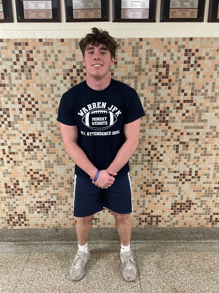 WarrenJFKFB's tweet photo. Introducing our Lifting Phase 1 champions beginning with rising senior and overall champion Steven Thomas. Steven’s bench press, squat, and deadlift totaled 1,205 pounds! https://t.co/VVKePgBVUa