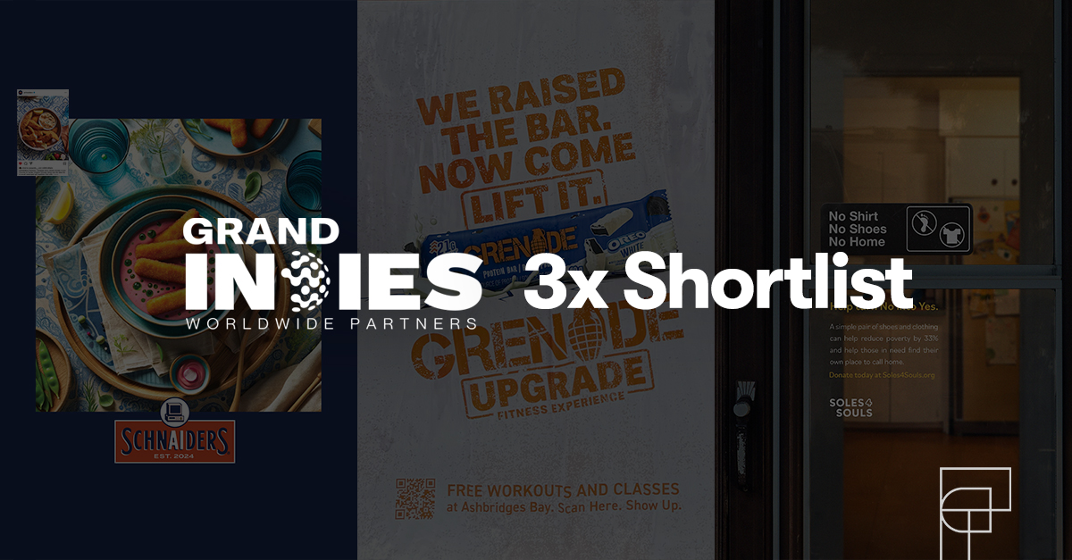 We are STOKED to announce that all three of our entries have shortlisted in the <a href="/wwpartners/">Worldwide Partners</a> Grand Indies award show! 🎉 🙌 

Congrats to our amazing partners <a href="/MapleLeafFoods/">Maple Leaf Foods</a>, <a href="/grenadeofficial/">Grenade</a>, and <a href="/Soles4Souls/">Soles4Souls</a> - and to all the other incredible indies on the shortlist! Results
